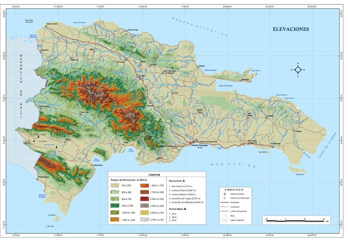 Mapa geográfico de República Dominicana. Imagen cedida por el Ministerio de Medio Ambiente de República Dominicana.