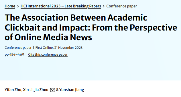 Screen caption of the paper titled The association between academia clickbait and impact